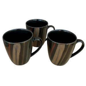 Sango Set Of 3 Avanti Black (pattern 4721) Discontinued Stoneware Coffee Mugs